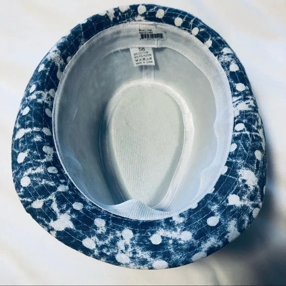 Large size 58 cm Mens/Ladies Fedora Hat Blue Dots - Picture 3 of 7